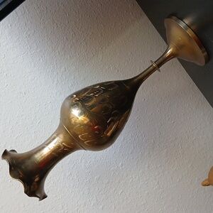 Vintage Etched Brass Vase 14" Weighty